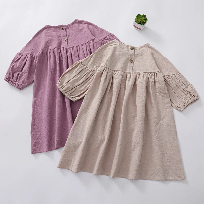 Spring Autumn Kids Baby Girls Dress Girls Pure Color Long Sleeve Princess Dress 1-5Yrs Kids Baby Girls Dress Children Clothes image 4