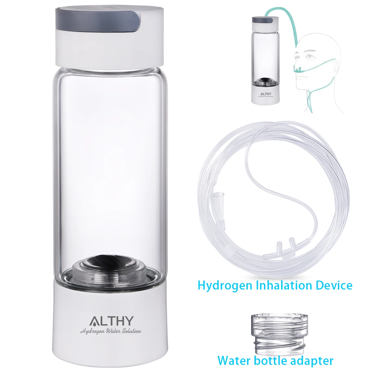 ALTHY 水素リッチ水生成器ボトル - ガラスカップボディ - DuPont SPE