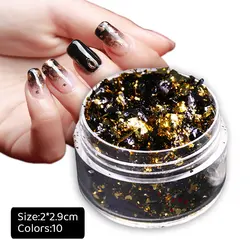 Black Foil Flakes Gold Leaf Flakes for Nail Arts Decoration Painting Gliding Crafts Colorful Alloy DIY Glitter Charms Design