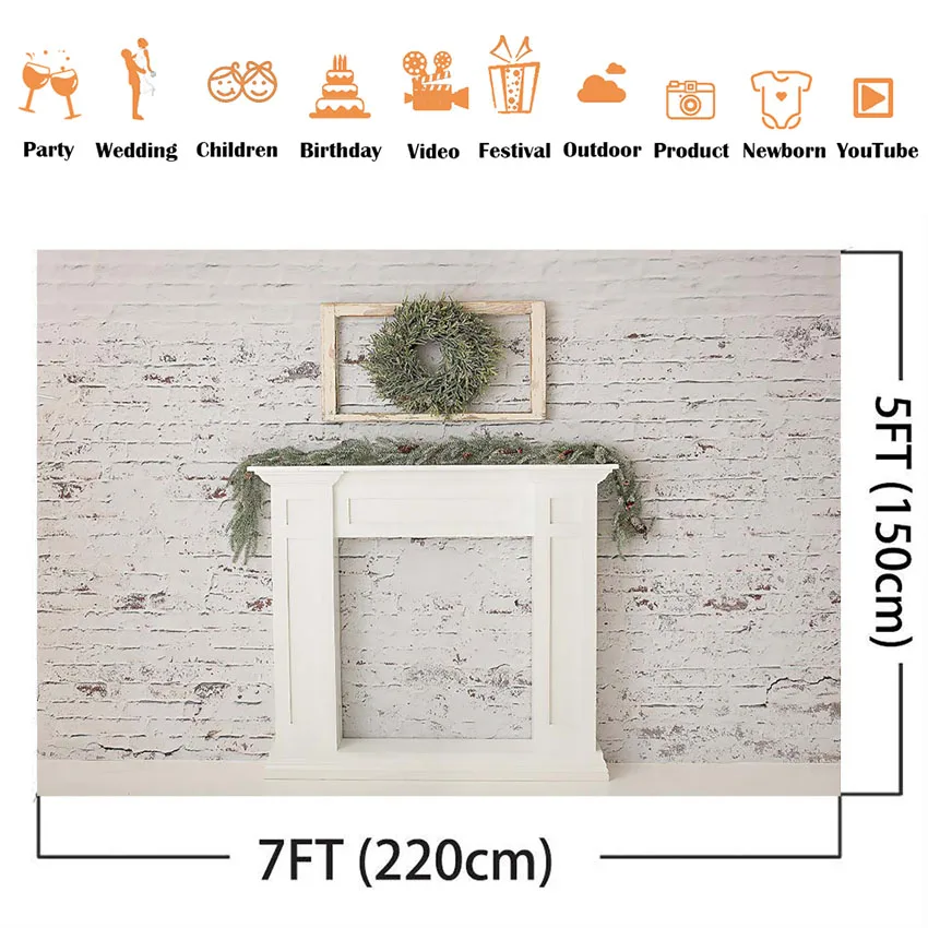 Trắng Tường Gạch Giáng Sinh Lò Sưởi Phông Nền Chụp Ảnh Phòng Thu Sơ Sinh Chân Dung Cho Chụp Ảnh Chống Đỡ Lò Sưởi Photocall