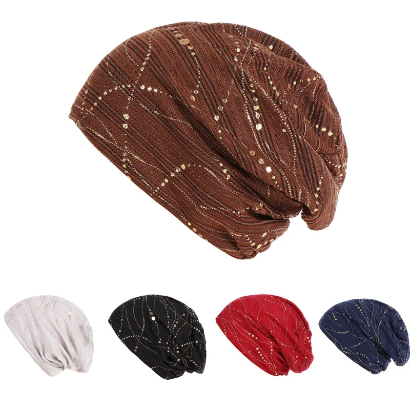 New Women\'s Lace Breathes Cotton Turban Head Hat Chemo Beanies Cap Multicolour Headgear Female Headwear Headwrap Accessories