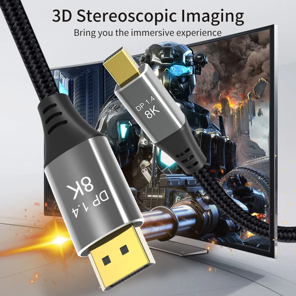8K 미니 Dp-디스플레이포트 1.4 케이블, 8K 60Hz 4K 120Hz/144Hz 4K 디스플레이포트 오디오 케이블 비디오 Pc 노트북 hdtv용, 1M 2M 케이블 1.2