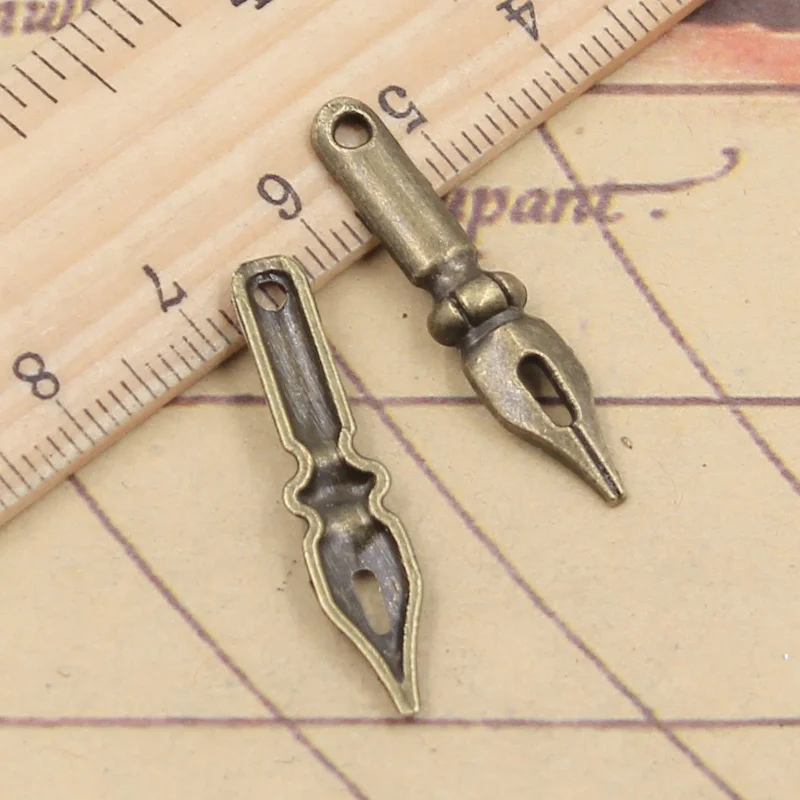 20pcs Charms Vintage Ink Pen Nib 32x7mm Tibetan Bronze Silver Color Pendants Antique Jewelry Making DIY Handmade Craft