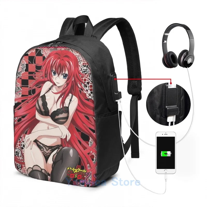 Funny Graphic print DxD Rias Gremory USB Charge Backpack men School bags Women bag Travel laptop bag