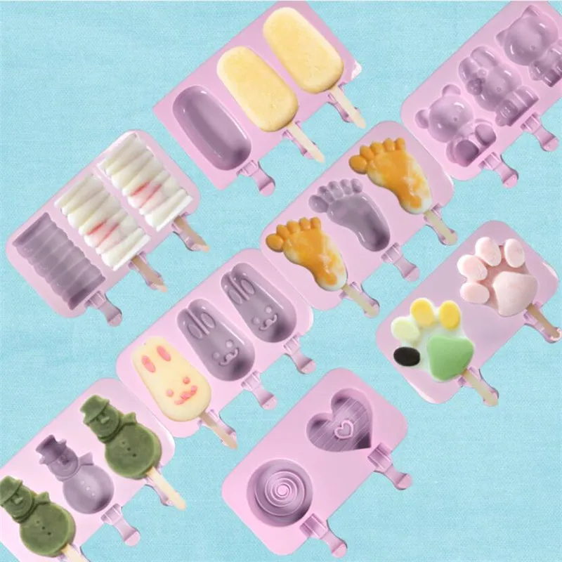 Nuevo molde de silicona para helado, moldes para paletas DIY, molde para hacer paletas de helado de dibujos animados caseros