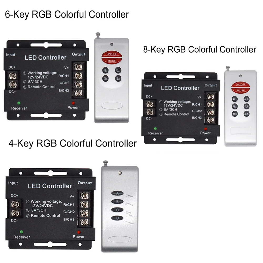 

DC12-24V в железном корпусе 4/6/8 Ключи светодиодный RGB Цвет контроллер Беспроводной радиочастотного излучения лампа с диммером