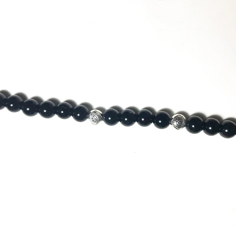 108 Mala 8mm Black Onyx Beaded Elastic Wrap Bracelet Meditation Yoga Healing Jewelry Men and Women Charm Bangle Lotus OM Amulet