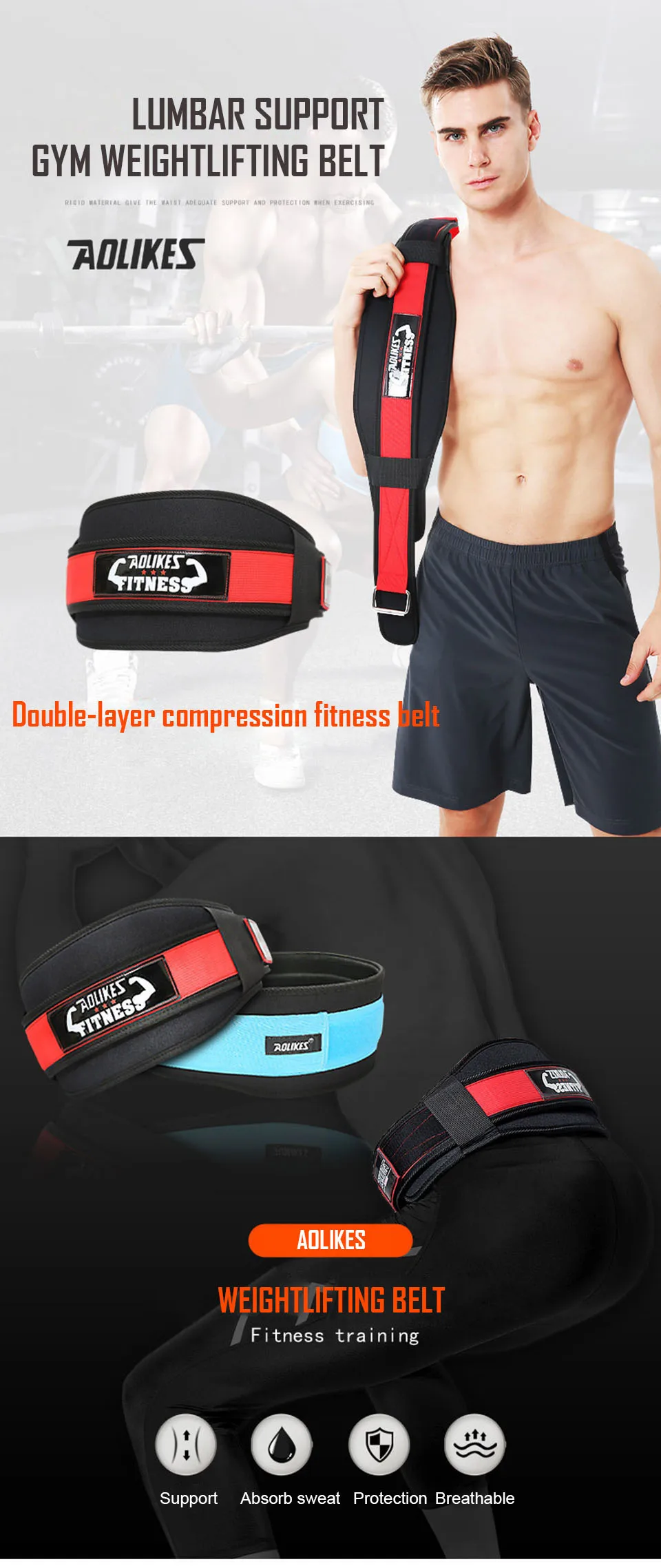 AOLIKES Fitness-Gewichthebergürtel für Männer und Frauen, Gymnastikgürtel für Gewichtheben, Powerlifting, Krafttraining, Kniebeugen – Detail 3