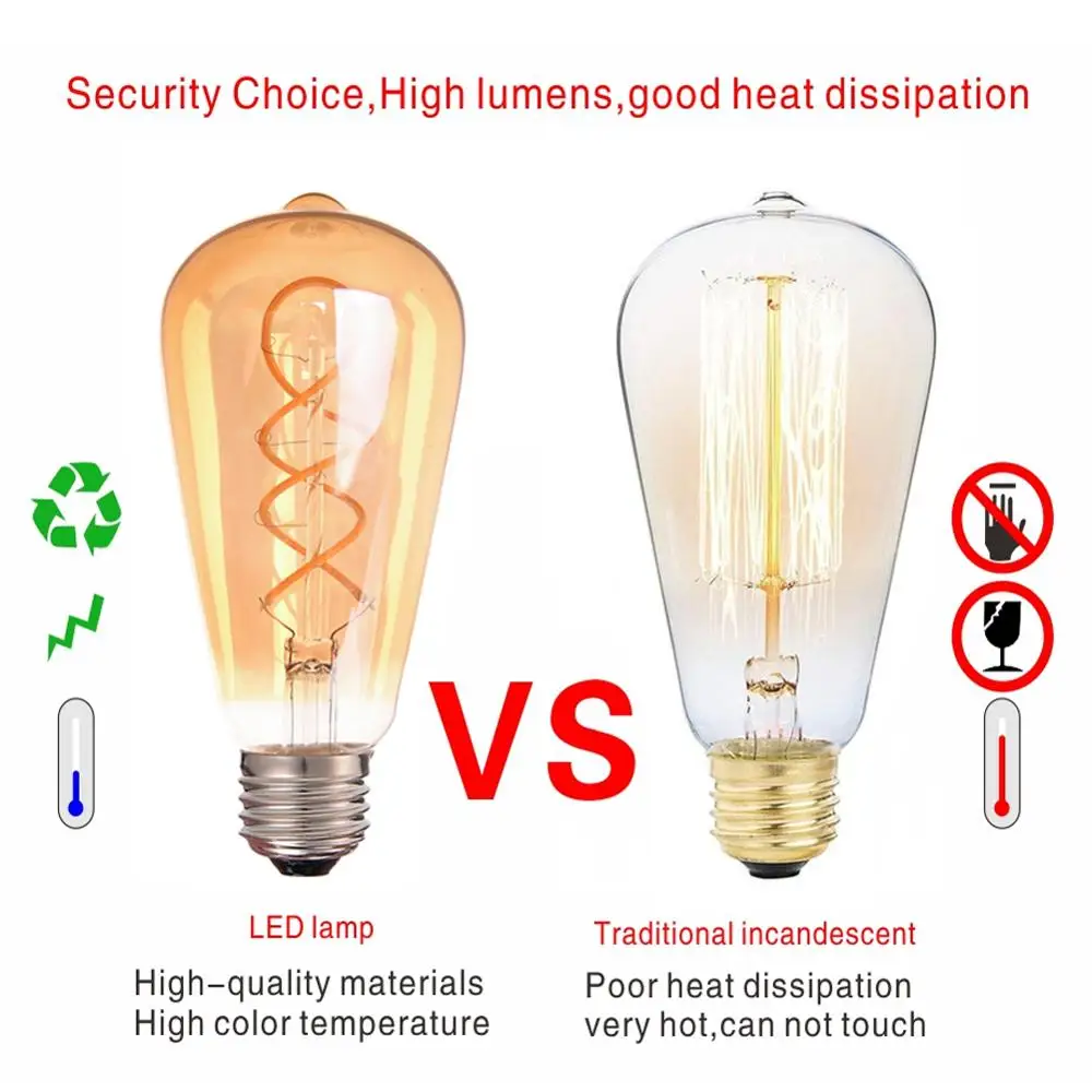 E14 led Dimmable Bulb C35 A60 Spiral Lights Filament Bulbs LED  E27 220V 4W 2200K Vintage Lamps Decorative Lighting Edison Lamps