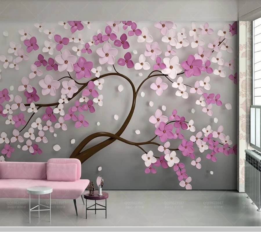 Papel de parede 3d stereo purple flower a tree nordic 3d wallpaper,living room children bedroom wall papers home decor mural