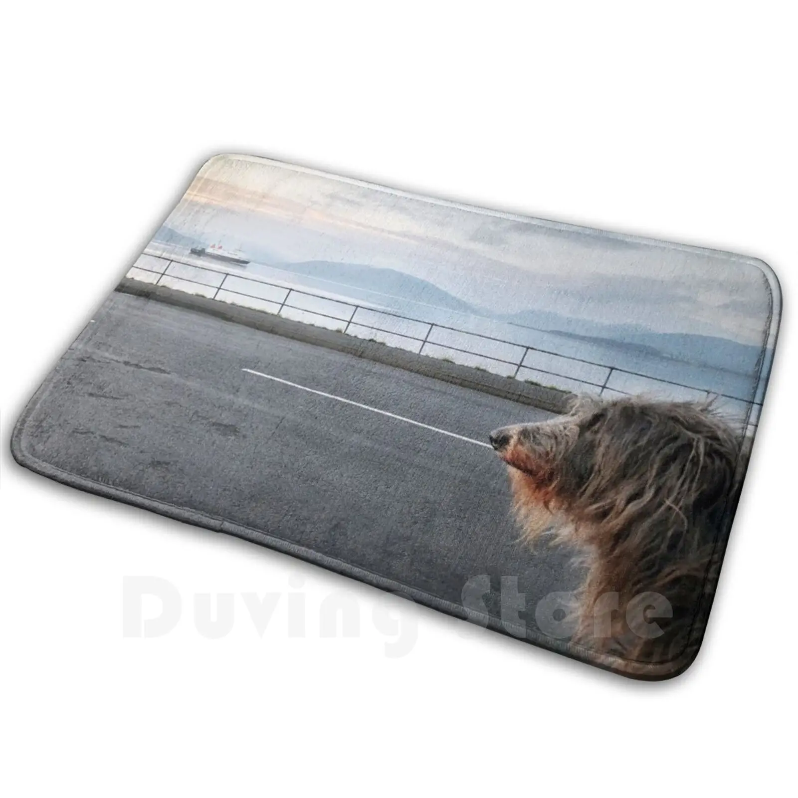 Looking At The Ferry Carpet Mat Rug Cushion Soft Hound Hound Picture Deerhound Wolfhound Shaggy Dog Deerhound Deerhound