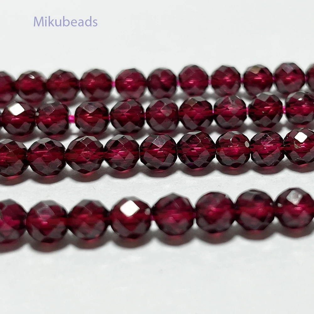 Natural AAA Brazil Red Garnet 4mm Faceted Round Beads Shinny Stone For Jewelry Making DIY Bracelet Necklace Strand Woman