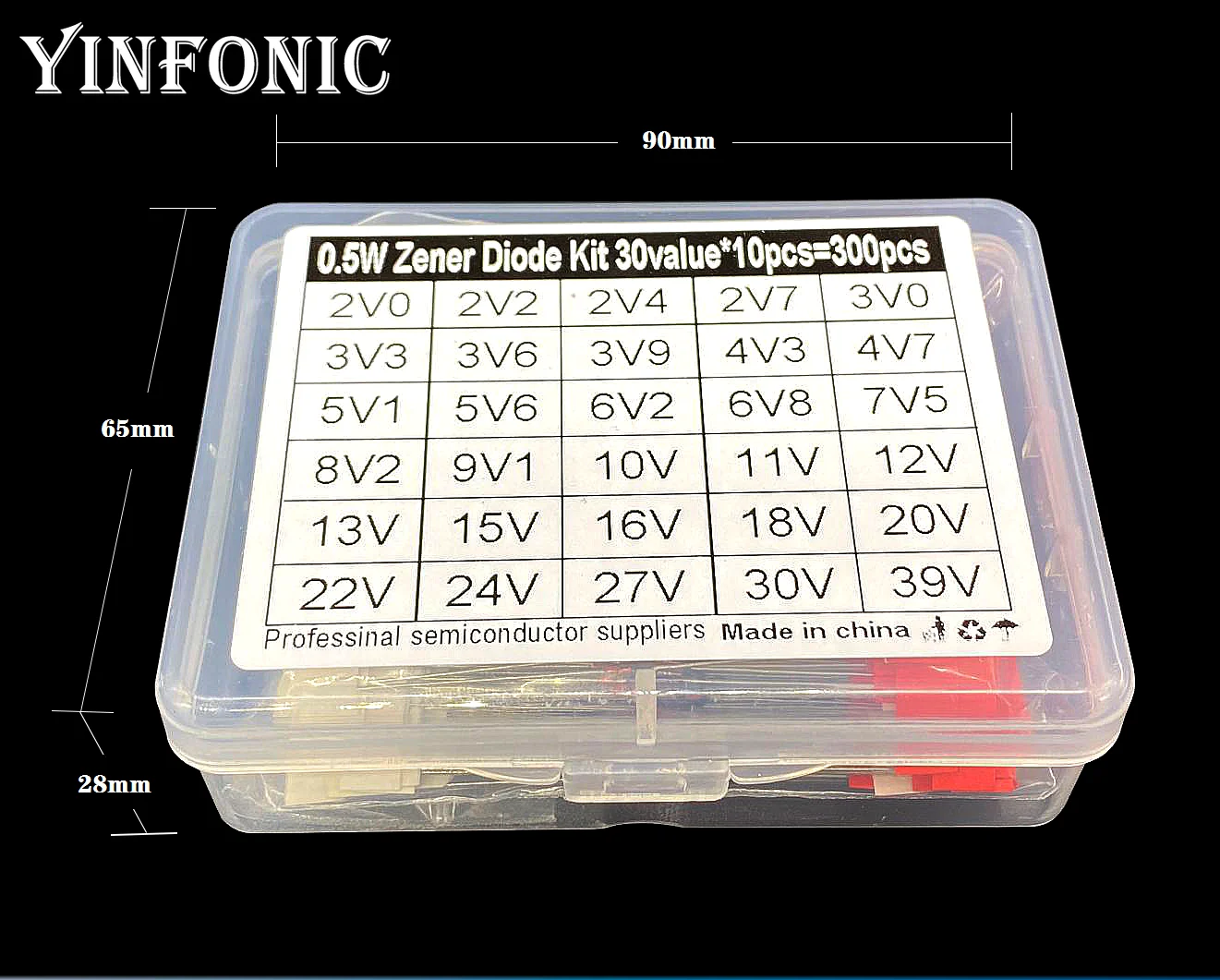 30 values x10pcs 0.5W 1/2W Glass Zener Diode kit box 2V0-39V