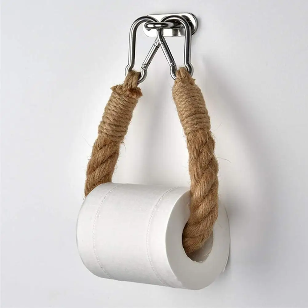 Punch Free Toilet Paper Holder For Hanging Old Bathroom Decoration Supplies Towels Hotel Hemp Rope Toilet Paper Holder Storage