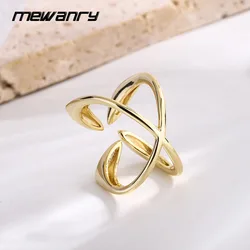 MEWANRY Silver Color Rings Four-leaf Opening for Women Exquisite Simple Classic Irregular Charming Birthday Jewelry Gifts