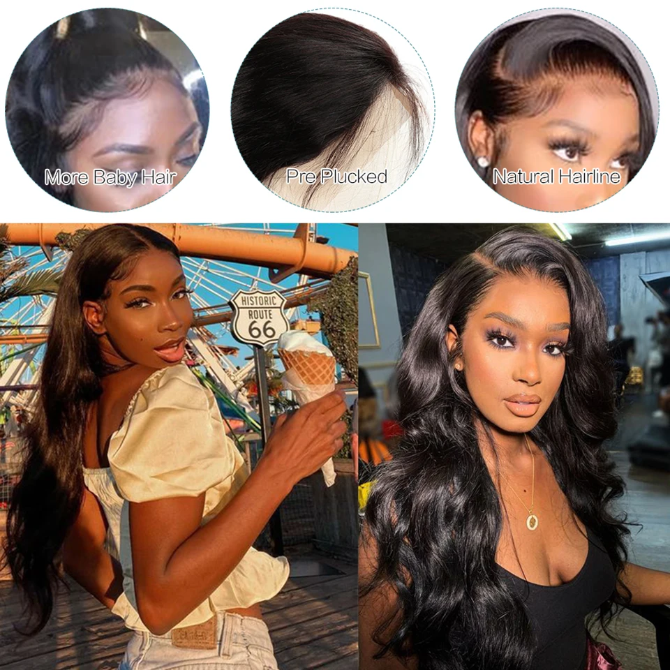 Perruque Lace Frontal wig Body Wave brésilienne naturelle, 13x4, pour femmes africaines