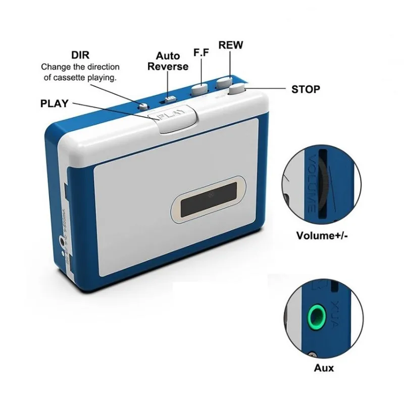 Ezcap215 REPRODUCTOR DE CASETE portátil, Walkman Personal, Bluetooth, transmisión de música de cinta Retro al auricular o Altavoz Bluetooth