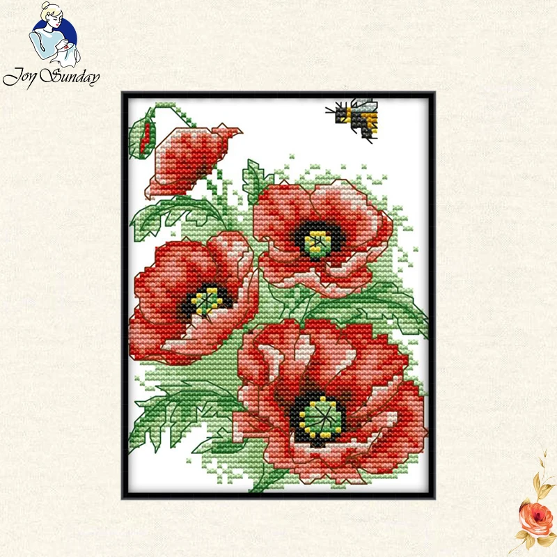 Joy Sunday poppy flowers DIY Embroidery Cross Stitch Kit flowers family decorative patterns embroidery needlewor gift to Friend