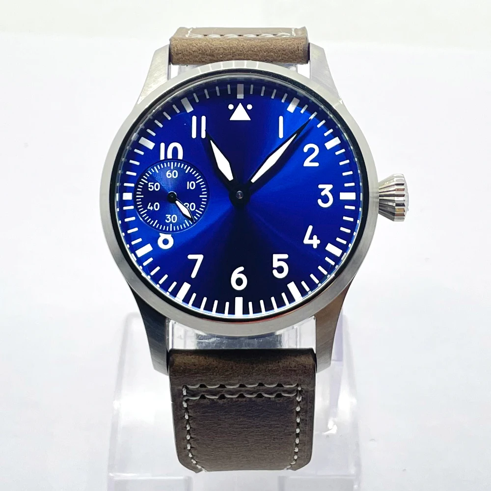 Steel Case 42mm Sterile Sapphire Crystal Black White Blue Green Dial 6497 Manual Winding Men's Watch Leather Strap ST36