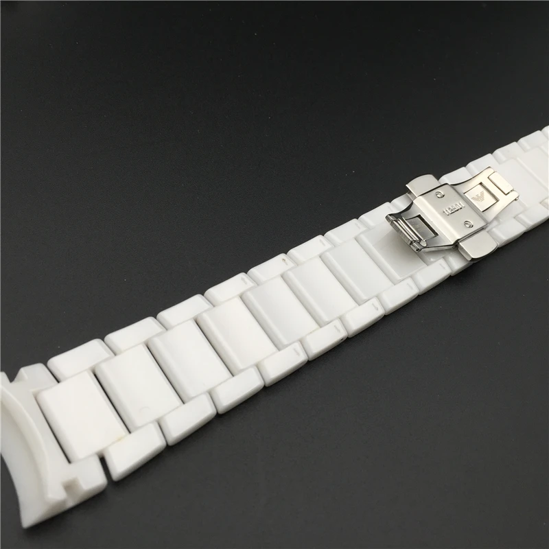 Suitable for Armani watch strap AR1474 1475 1476 men and women black and white 22mm 24mm ceramic watch strap bracelet band belt