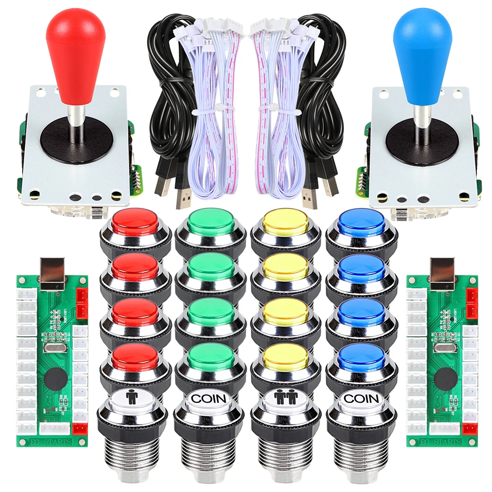 

2 Player Ellipse Arcade Kit Oval Bat Joystick LED Chrome Arcade Buttons for Arcade Gamepads & Standard Controller Games