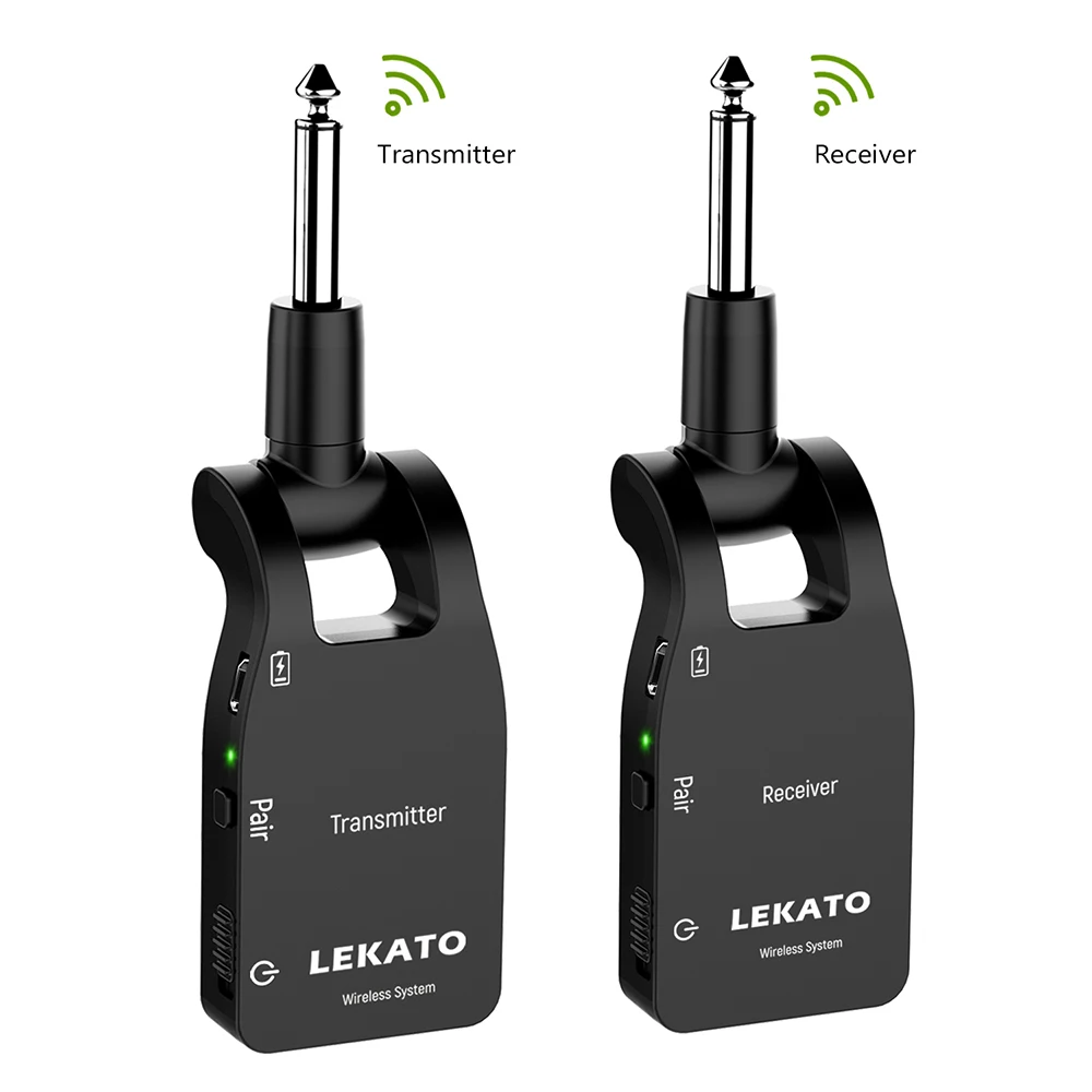 LEKATO WS-10 무선 기타 송신기 수신기, 충전식 6 채널, 30m 전송 범위, 무선 오디오 기타, 2.4G