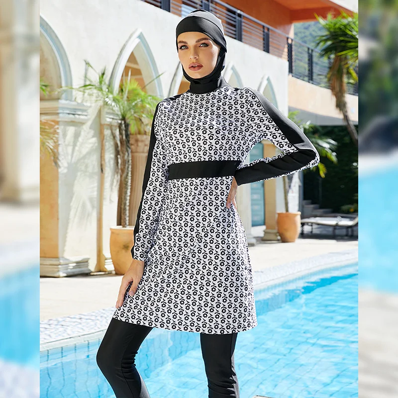 Long Micro Sleeves Straight Full Burkini Muslim Swimwear  Hijab Islamic Swimsuit Fashion Turkey Women Full cover Swim