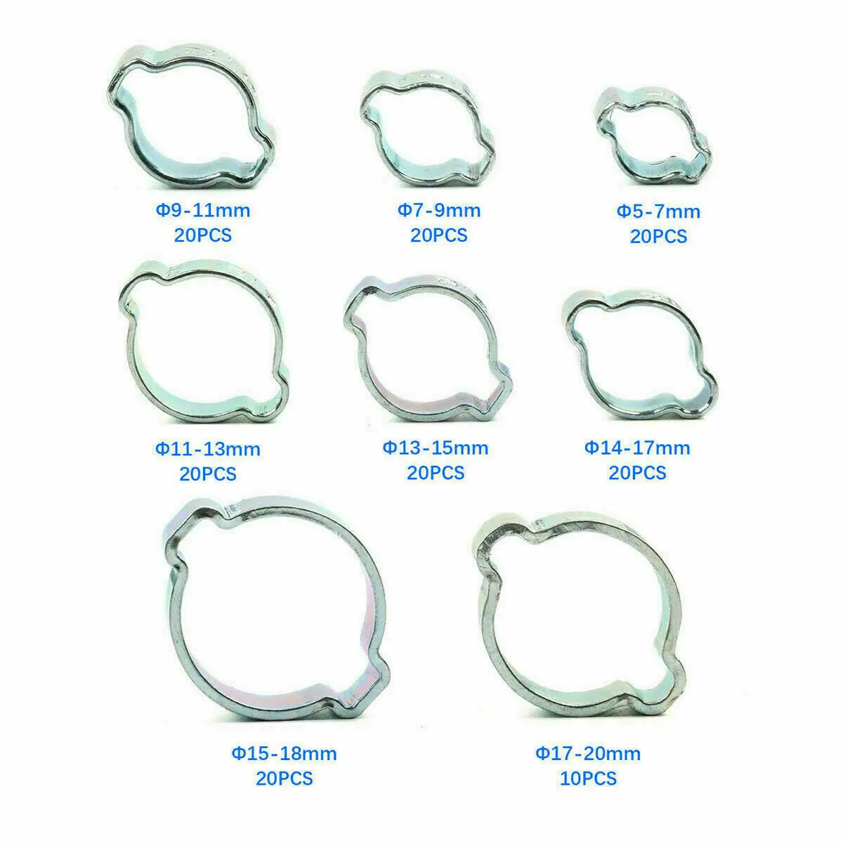 80PCS DOUBLE EAR CLAMP O CLIPS-Crimp Clip Air Silicone Petrol Water Fuel Hose Pipe Stainless Steel Hose Clamps Cinch Clamp Ring