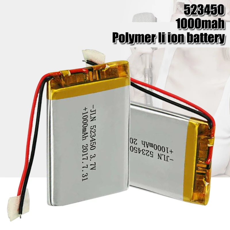 1000mAh 3.7V 523450 batteria ricaricabile ai polimeri di litio batteria agli ioni di litio per GPS Smart Phone DVD MP3 MP4 MP5 lampada a Led Lipo cell
