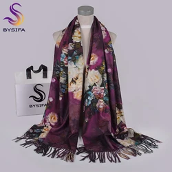 [BYSIFA] Purple Roses Women Scarves Shawl For WInter New Design Warm Long Cashmere Pashmina Double Faces Ladies Scarves Wraps