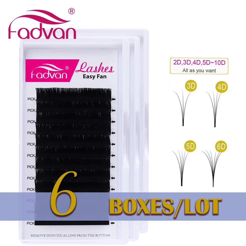 Wholesale 6 Tray/Set Fadvan Easy Fan Eyelash Extension DIY Makeup Auto Blooming Lashes Faux Mink Eyelashes Extension Supplies