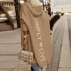 2023 Knitted Cardigan Women Letter Print Hooded Coat Women Casual Long Jacket Autumn Winter Fashion Coats For Women Sweaters