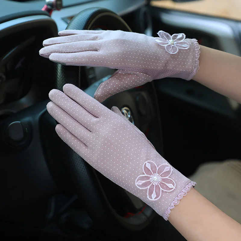 Women Fashion Knit Lace Driving Touch Screen Thin Cotton Gloves Sexy Summer UV Sunscreen Short Sun Bow Dots Flower Glove I29