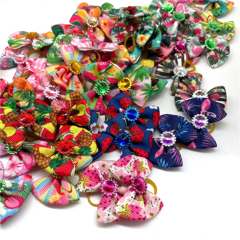 10/20/30 Pcs Pet Dog Bows Summer Fruit Style Dog Supplies Rubber Bands Cat Dog Hair Bows Yorkshire Grooming Bows Pet Supplies