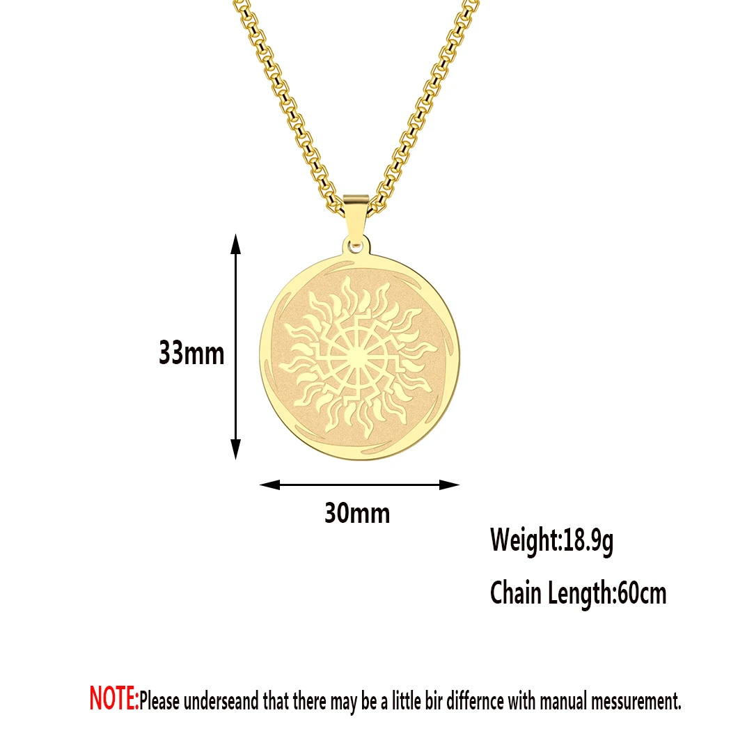 CHENGXUN Vintage Wiccan Amulet Slavic Solar Symbol Sun Pagan Pendant Talisman Necklace for Men Women Sun Gear Charm Jewelry Gift