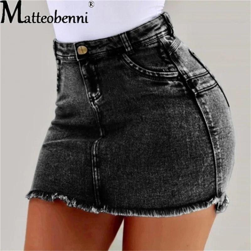 2024 Summer Women Sexy High Waist Solid Tassel Pencil Denim Skirts Push Up Bandage Jean Skirts Streetwear Mini Skirts