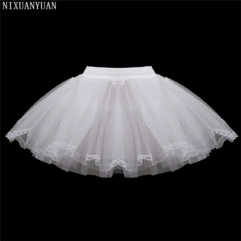 Trắng Ngắn Bé Gái Cưới Petticoats 3 Lớp Viền Ren Voan Không Xương Petticoat Đơn Giản Mini Underskirts Dành Cho Trẻ Em