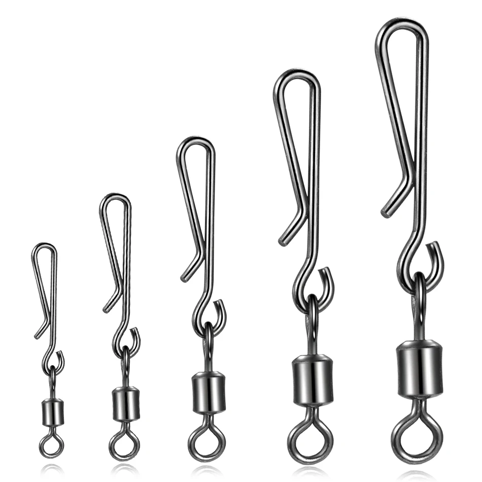 50PCS/Fishing Barrel Bearing Swivel Stainless Steel Hanging Ring Connector Fishhooks with Interlock Snap Fishing Accessories