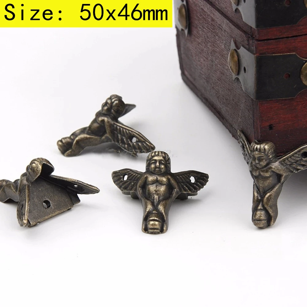 New 4Pcs Antique Bronze Mini Small Angel Shape Decorative Feet Leg Corner Protector Support Bracket Wood Case Furniture Decor