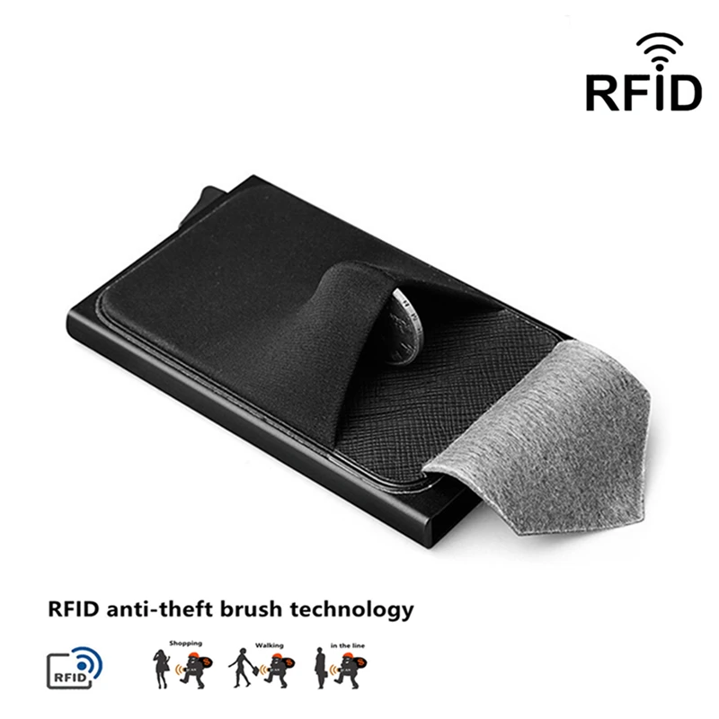 RFID Blocking Anti-theft Aluminum ID Card Holder Men Business Slim Metal Wallet Coin Purse Automatic Pop Up Bank Card Case