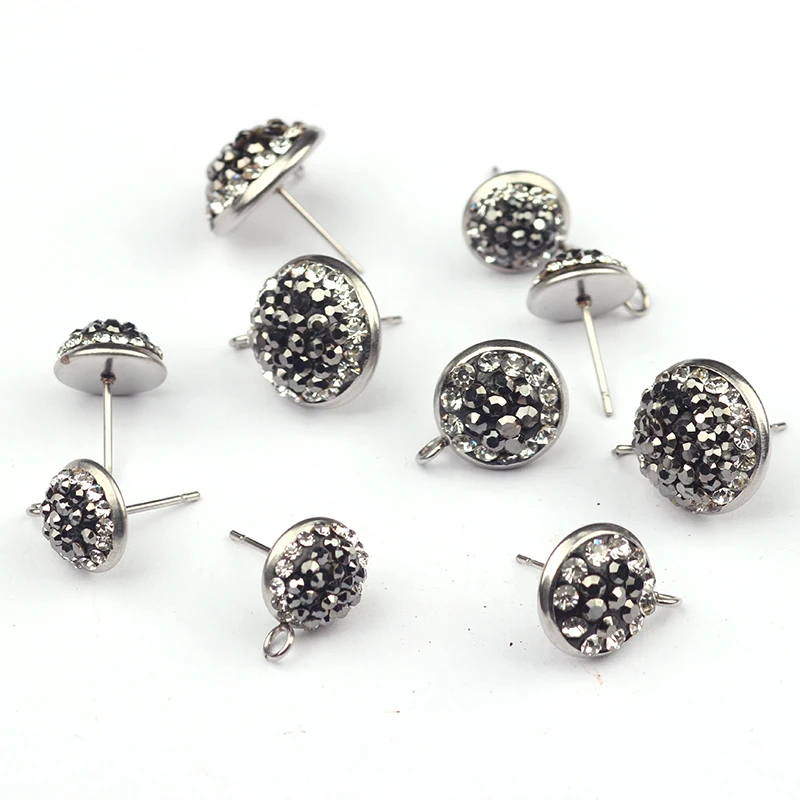 6pcs/lot Fashion Round Shape Black And Crystal Metal Base Earrings Connector For DIY Earrings Making Finding Accessories