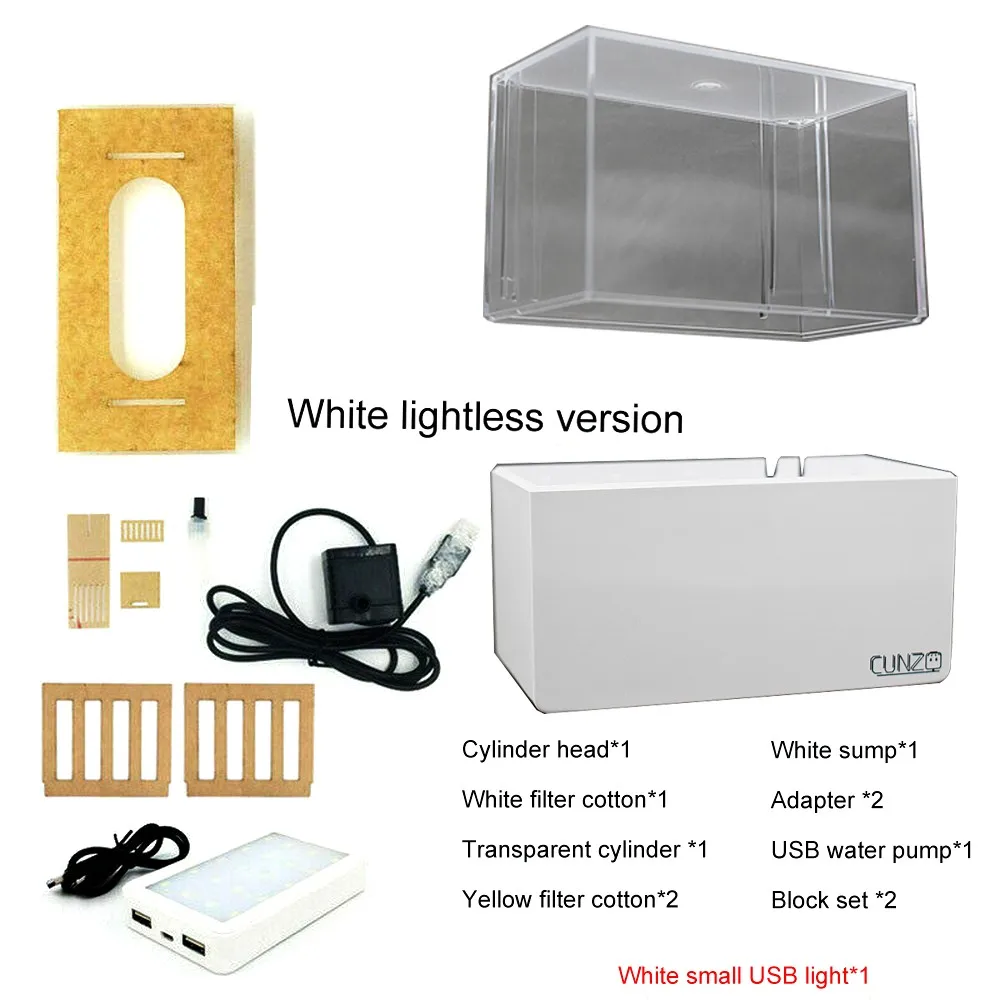 NONE Tragbare Mini Betta Aquarium Aquarium Desktop Marine Aquaponic Aquarium Fische Schüssel Wasser Filter LED Licht USB Luftpumpe 6