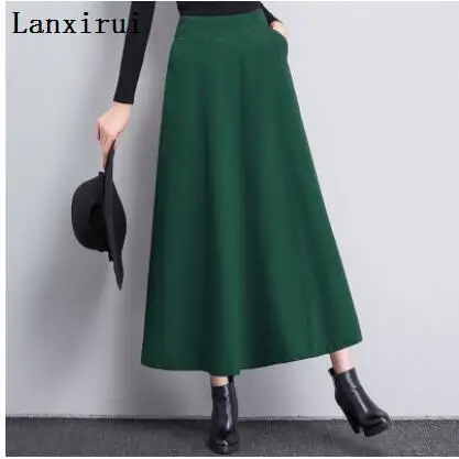 

Winter Women Long Woolen Skirt Fashion High Waist Basic Wool Skirts Female Casual Thick Warm Elastic A-Line Maxi Skirts