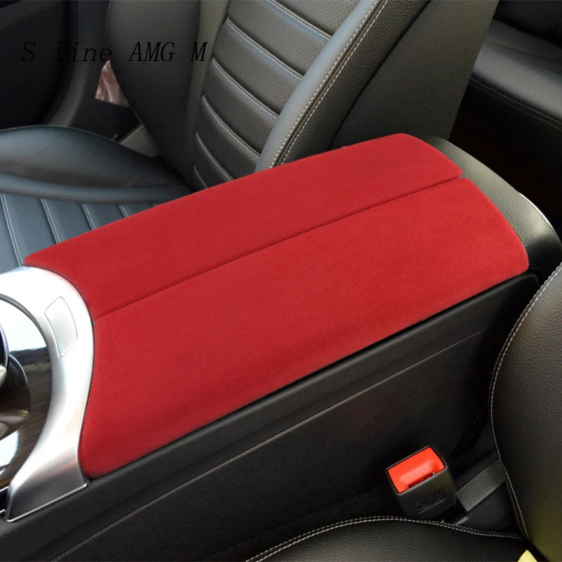 Suede Car Wrapping ABS Armrest Box Panel for Mercedes Benz C Class W205 GLC X253 Center Console Covers Stickers Trim Accessories