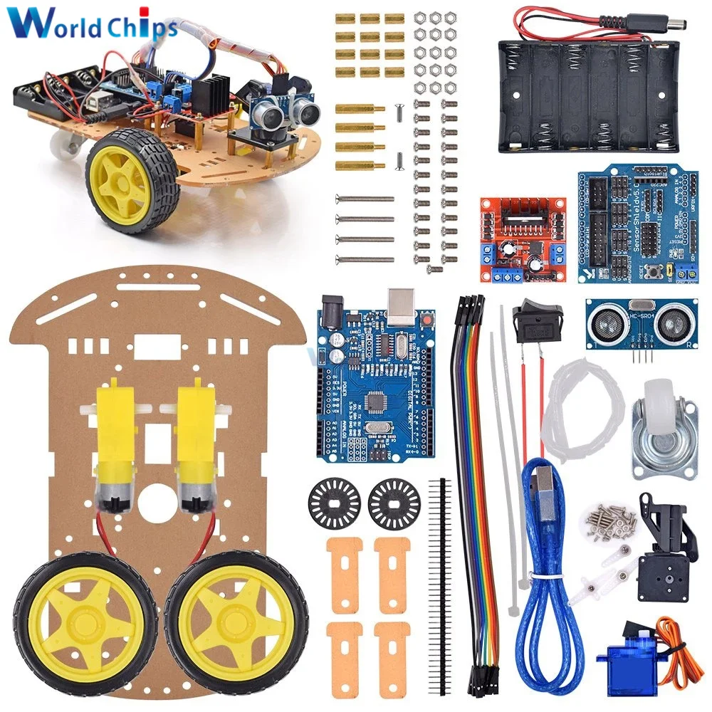 Ultrasonic Avoidance Tracking Smart Robot Car Kit, DIY Speed Encoder com caixa de bateria, brinquedo elétrico para Arduino, 2WD