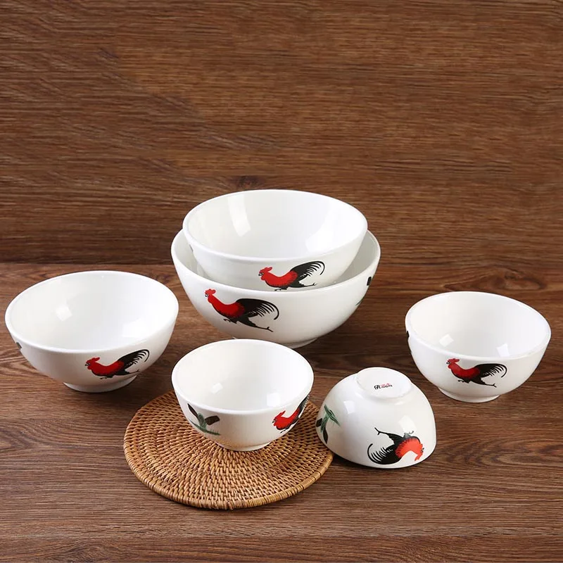 Chinese Ceramic Soup Bowl Vintage Classical Cock Art Small Rice Bowls Kitchen Utensils Porcelain Tableware Home Dinnerware White