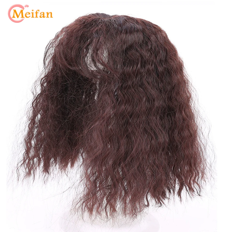 MEIFAN Synthetic Natural Curly Topper Hairpiece with Bang Closures Hair Clip in Hair Extensions Increase Hair Volume for Women