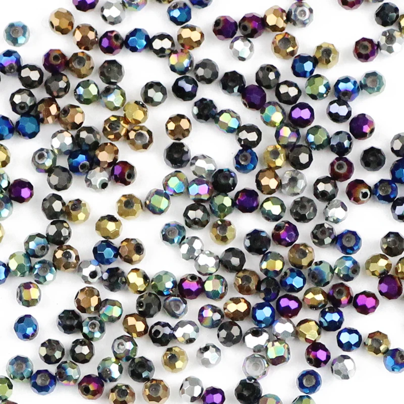 200pcs 3mm Football Faceted Shape Austrian Crystal Plated Color Round Loose Beads Jewelry Bracelet Accessories Making DIY