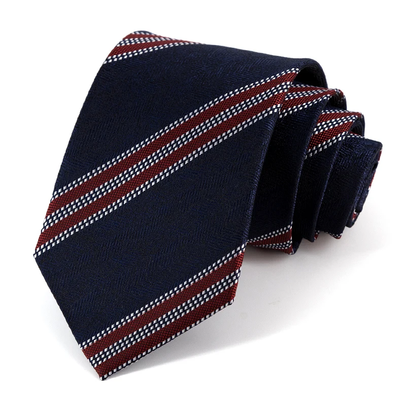 Fashion Navy Blue Striped Tie 8 CM Wide Luxury Ties for Men Business Work Wedding Necktie Men\'s Gift With Box