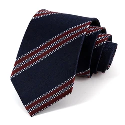 Fashion Navy Blue Striped Tie 8 CM Wide Luxury Ties for Men Business Work Wedding Necktie Men's Gift With Box